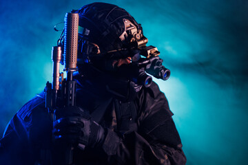 Special forces soldier equipped with advanced tactical and military gear