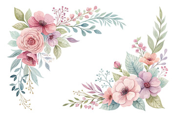 Watercolor Floral Corner Design vector illustration