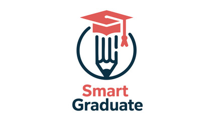 Smart graduate logo featuring a graduation cap on a pencil emblem
