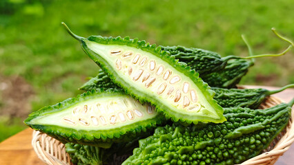 Bitter melon in a basket