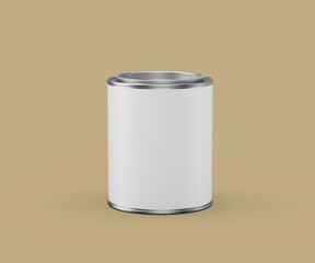 Blank white metal can mockup on a beige background, perfect for product design. 3d illustration