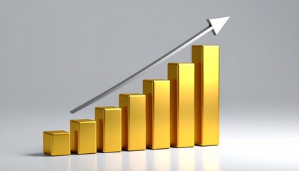 Gold bar graph with upward white arrow, gray gradient background.