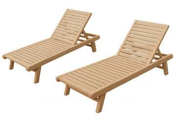 Wooden lounge chairs for outdoor relaxation, enjoying sunbathing and comfort, objects on transparent background