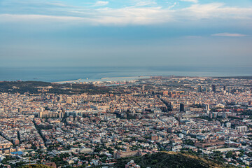 Obraz premium Aerial View of Barcelona City and Mediterranean Sea from Tibidabo Hill