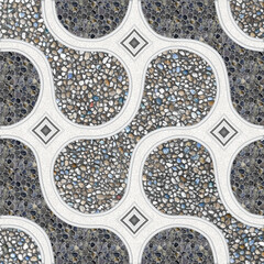 Detailed Tile Pattern Abstract Curves, Stones, and Geometric Accents in Neutral Tones