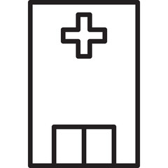 Simple Line Art Icon of a Hospital Building with a Red Cross Symbol Above Entrance Vector Illustration Isolated on White Background