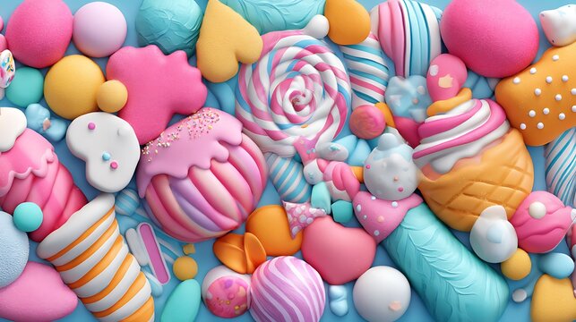 Colorful and whimsical candyland background, perfect for displaying sweets and treats with a playful, vibrant design.
