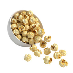 White bowl overflowing with golden popcorn spilling onto black background snack food 1