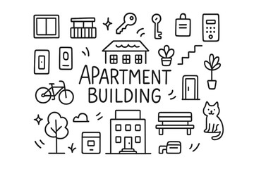 Apartment Doodle Art. Apartment Building. Hand-drawn doodle illustration of Apartment Building. windows,