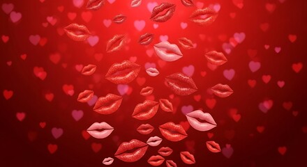 Obraz premium Red Lips Hearts Background.