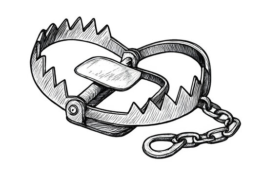 Sketch of a dangerous animal trap evokes themes of risk, danger, and challenge, suitable for edgy designs and cautionary messages, a visual metaphor for setbacks