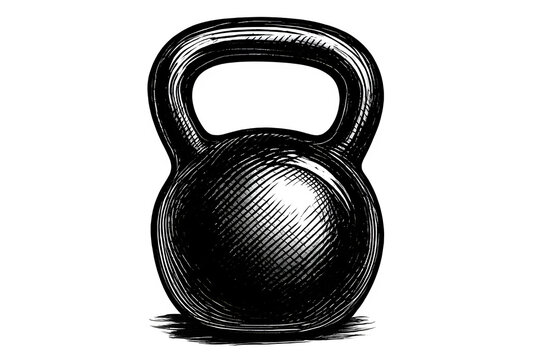Dynamic sketch of a kettlebell, perfect for fitness brands, gym promotions, or workout inspiration, offering a raw, energetic feel that motivates strength training