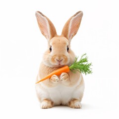 Obraz premium Rabbit holding carrot, isolated on white background