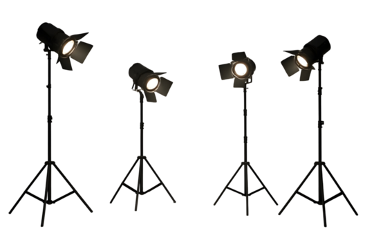 set of silhouettes of street lamps