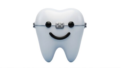 Smiling tooth with braces dental orthodontics teeth care treatment happy healthy dentist concept on transparent background