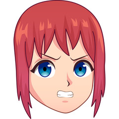 Pixel Art Anime Girl With Pink Hair And Blue Eyes Showing Frustration And Anger With Gritted Teeth And Furrowed Brow In A Close Up Portrait With A White Background