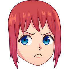 Pixel Art Anime Style Portrait of a Young Woman with Red Hair Showing an Angry or Grumpy Expression