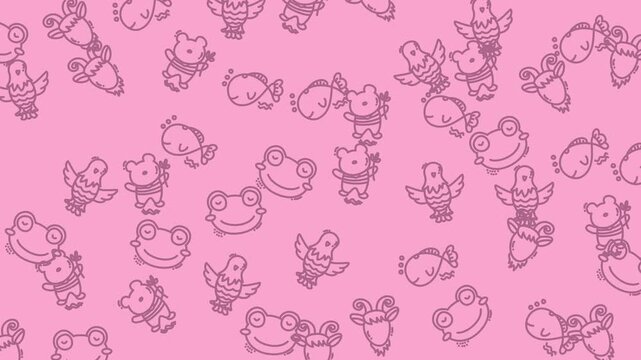 Festive background with cute animals, perfect for childrens party decorations or cartoonthemed designs. Whimsical, fun, ideal for kids projects.