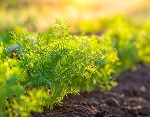Close-up of leafy greens growing in a sunlit garden, low angle shot