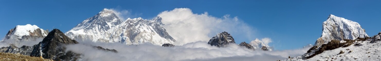 Mount Everest Mt Lhotse and Makalu peak from Renjo pass