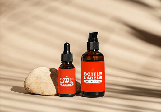 Amber Glass Dropper Bottle Mockup with Two Sizes for Essential Oil and Serum Labels