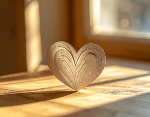 Minimalist paper heart with soft pastel colors and natural sunlight shadow, modern romantic design