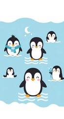 Obraz premium Cute Penguins Enjoying a Snowy Winter Day