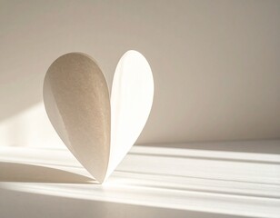 Minimalist paper heart with soft pastel colors and natural sunlight shadow, modern romantic design
