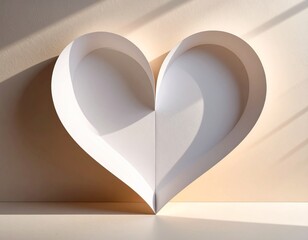 Minimalist paper heart with soft pastel colors and natural sunlight shadow, modern romantic design