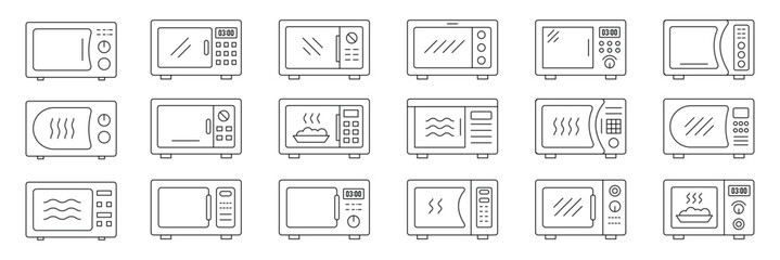 microwave icon, cooking icon . Collection of various microwave oven silhouettes illustrations . eps 10
 