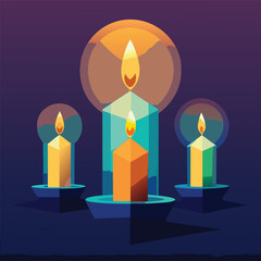 four glowing candles in crystal holders for diwali (2).eps