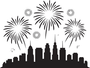 New year city skyline silhouette fireworks celebration festive nightscape dynamic sky