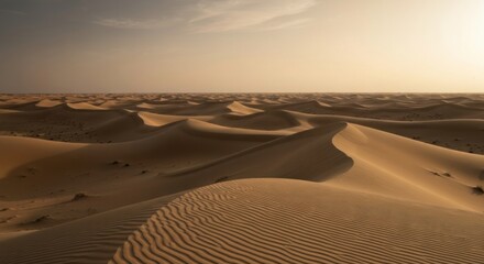 Naklejka premium Vast desert dunes under a pale golden sky