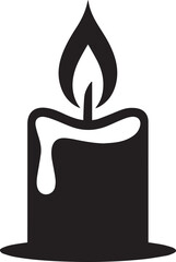 Simple black silhouette of a lit candle with dripping wax and bright flame