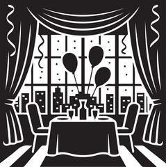 Elegant new year's eve celebration scene with balloons and cityscape silhouette