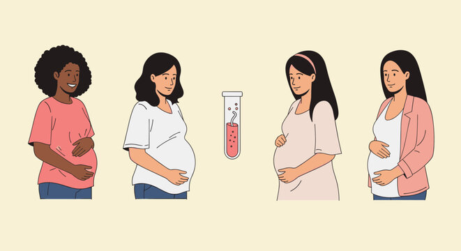 Diverse expectant mothers considering genetic testing options and family planning.