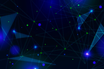 Abstract blue and purple geometric network with stars and lights