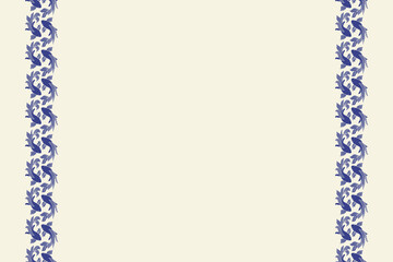 Elegant Blue Fish and Swirls Decorative Border, Asian festives. Graceful background, print, design, vector template