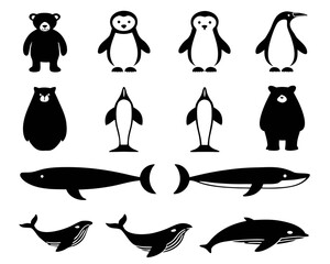 Arctic and antarctic animal silhouettes collection scalable vector illustration set vector