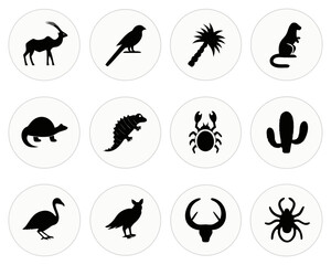 Set of 15 desert wildlife and plant silhouette icons vector graphics scalable eps vector