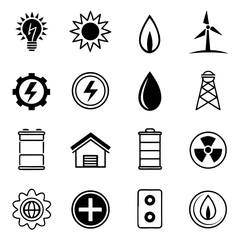 Set of 16 energy ui ux silhouette icons vector illustration scalable eps icon vector