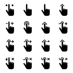 Set of 16 scalable silhouette icons for ui ux gesture controls vector illustration vector