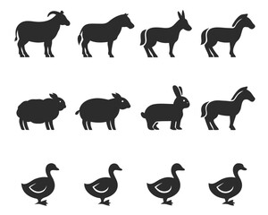 Set of 18 farm animal silhouettes vector icons scalable illustration vector