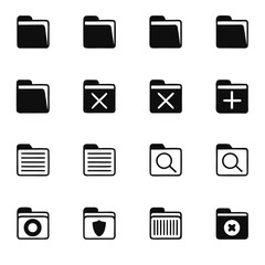 Set of 18 file management ui ux silhouette icons for digital interfaces vector