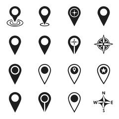 Set of 18 black silhouette map navigation ui icons vector scalable eps illustration vector