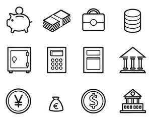 Set of 18 silhouette vector icons for finance and business transactions vector