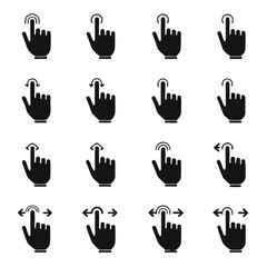 Set of 18 gesture control ui ux silhouette icons for interactive design vector