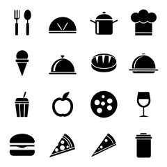 Set of 18 black silhouette food ui ux icons for web and app design vector