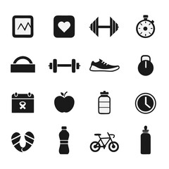 Set of 18 health and fitness ui ux silhouette icons vector scalable eps vector