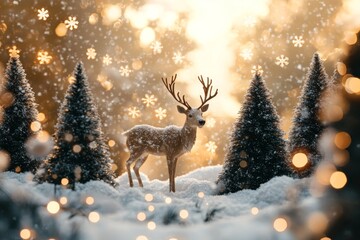 Glowing Reindeer in Winter Pine Grove